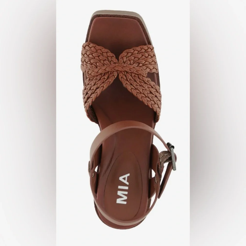 MIA Brown Woven Tall Block Heeled Sandals Size: 8.5 - Picture 3 of 9